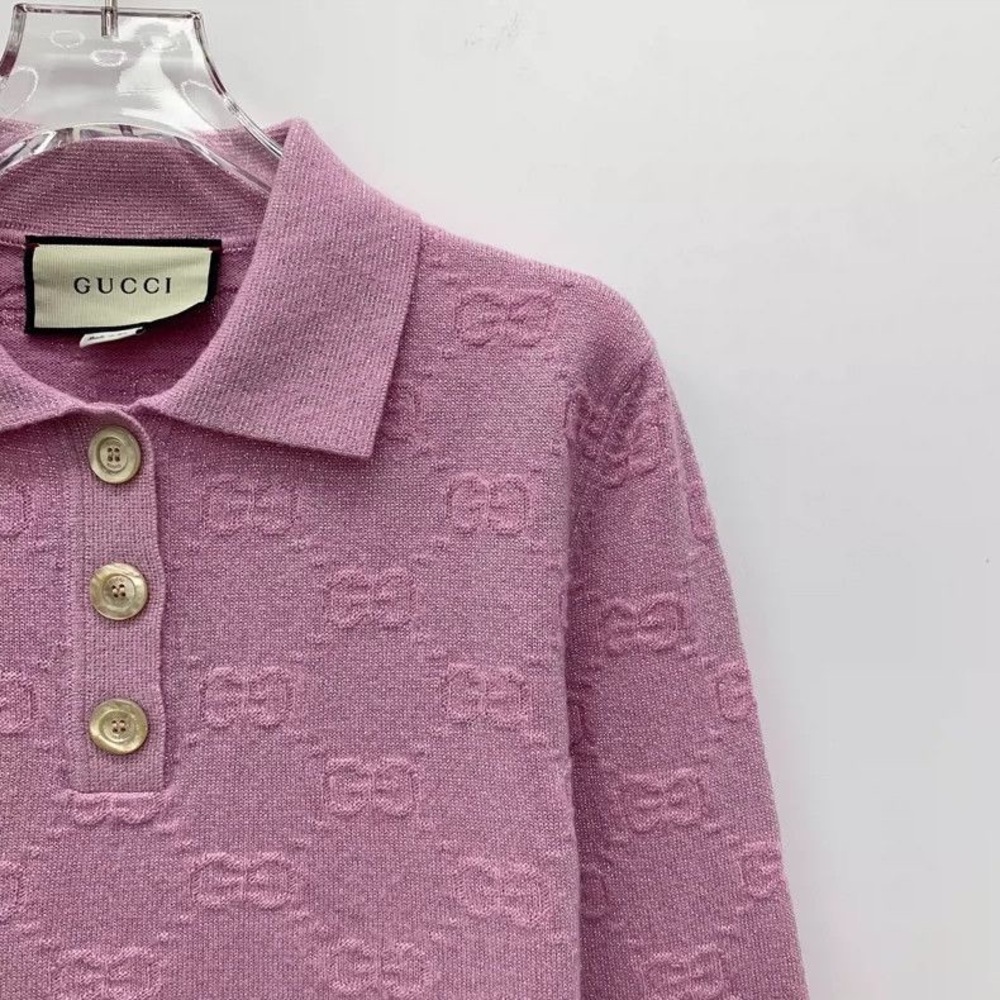 Gucci Pink Monogram Patterned Lurex Knit